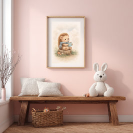Poster Cute Hedgehog with Mug Neutral Kids Room
