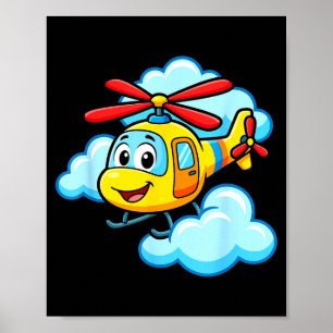 Poster Cute helicóptero de desenho animado amarelo helicó