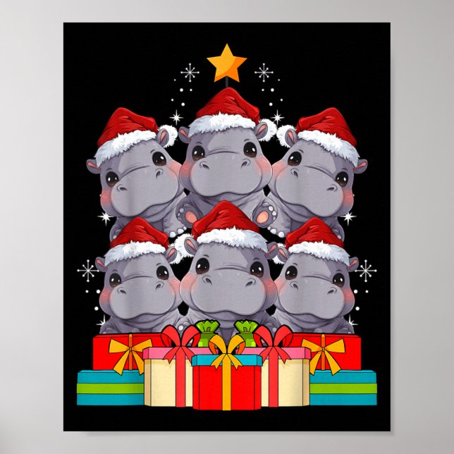 Poster Cute Hip Le Hiptamus Christmas Tree Xmas Hat  (Frente)