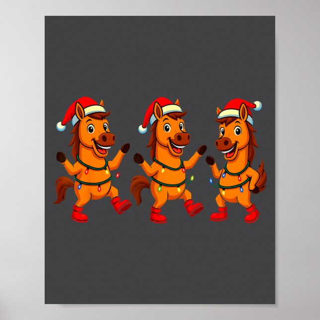 Poster Cute Horse Santa Hat Dancing Lights Christmas Danc (Frente)