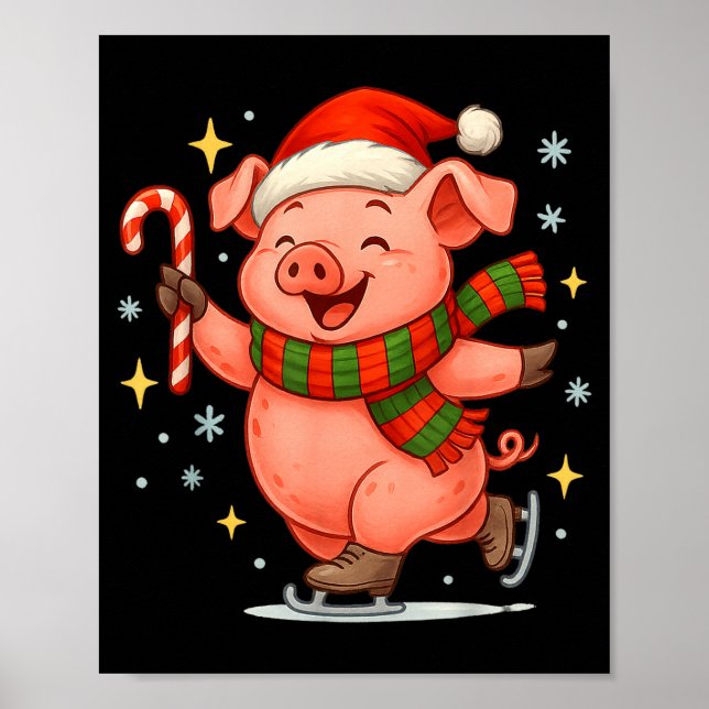 Poster Cute Ice Skating G Funny Santa Christmas Holiday  (Frente)