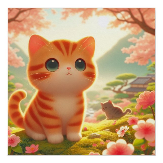 Póster cute Japanese orange tabby cat (Frente)