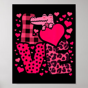 Poster Cute Kawaii Crocodilos de São Valentim Amor Coraçõ