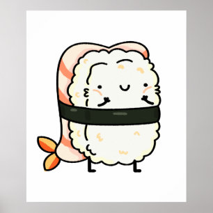 Poster Cute Kawaii Ebi Prawn Sushi