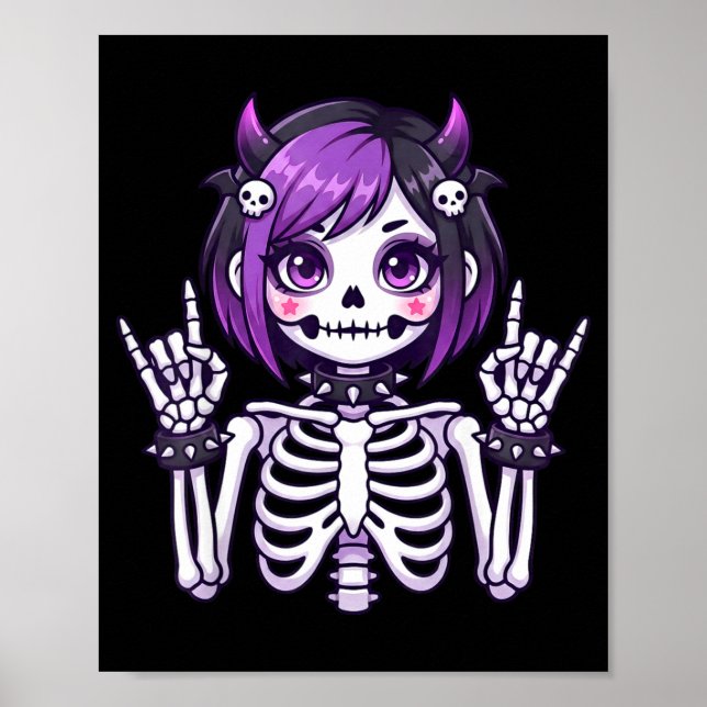 Poster Cute Kawaii Goth Girl Skeleton Punk-goth Alternati (Frente)