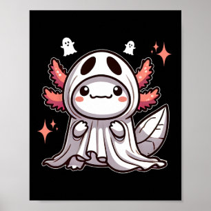 Poster Cute Kawaii Halloween Ghost Axolotl