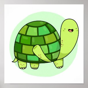 Poster Cute Kawaii Happy Green Tortoise