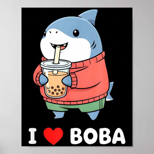 Poster Cute Kawaii Shark Boba Tea Funny Bubble Tea Lover  (Frente)