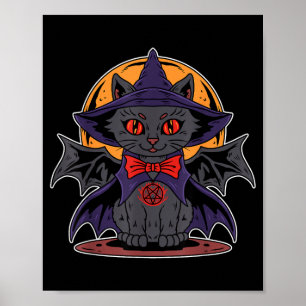 Poster Cute Kawaii Vampira Bruxa Asas de Morcego Lua Hall