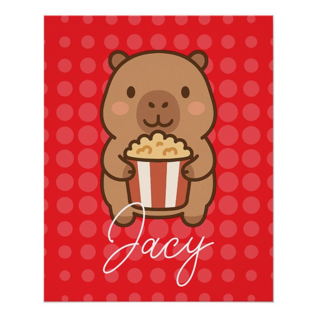 Póster Cute Kids Capybara eating popcorn (Frente)