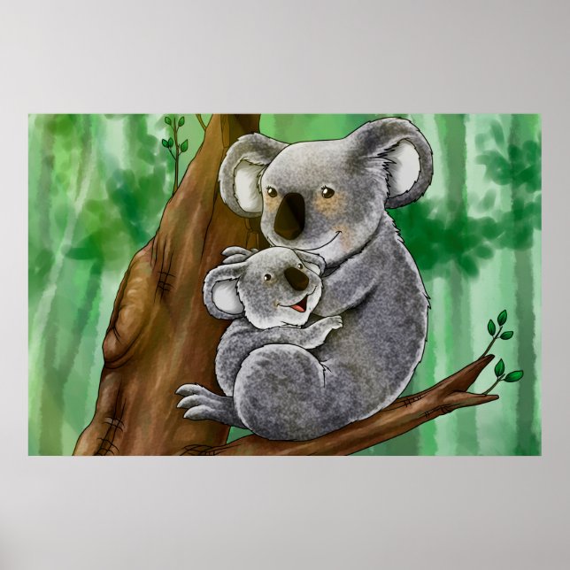 Póster Cute Koala e Baby (Frente)