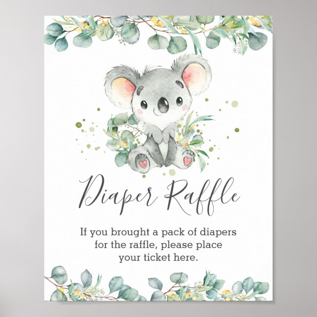 Poster Cute Koala Greenery - Fralda Raffle - Sinal de Chá (Frente)