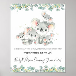 Poster Cute Koala - Sinal de Anúncio de Cinco Nascimentos