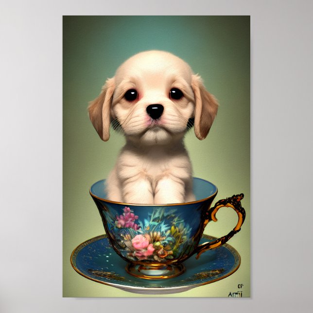 Poster Cute Labrador Puppy em um Teacup (Frente)