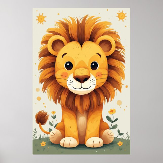 Poster Cute Lion Nursery Wall Art Jungle (Frente)