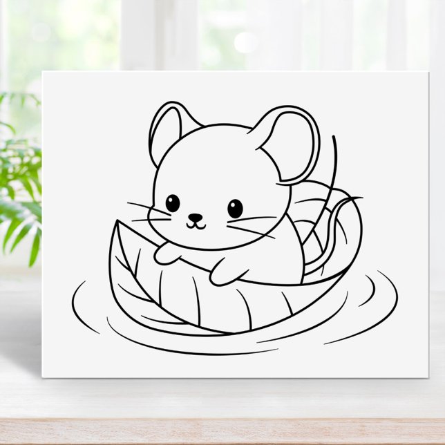 Poster Cute Little Mouse Leaf Boat Coloring Page (Criador carregado)