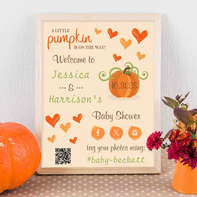 Poster Cute Little Pumpkin Baby Shower Welcome Sign  (Criador carregado)