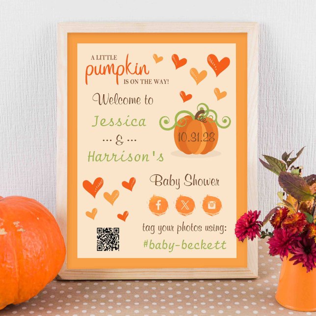 Poster Cute Little Pumpkin Baby Shower Welcome Sign  (Criador carregado)