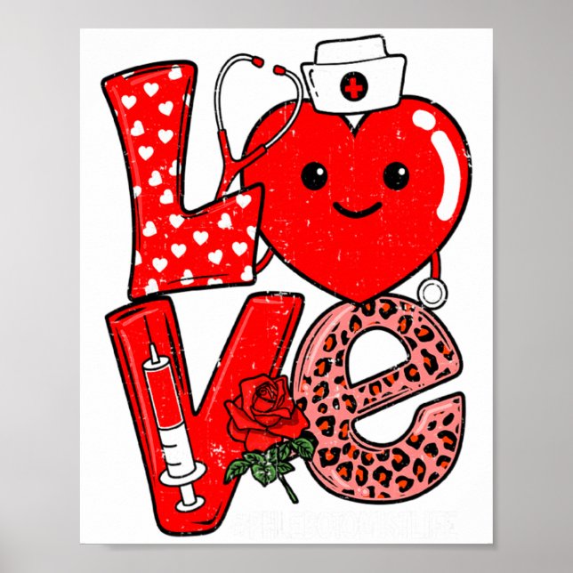 Poster Cute Love Heart Stethoscope Phlebotomist Life Vale (Frente)