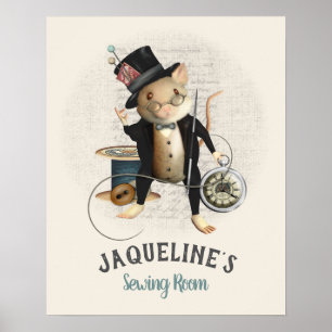 Poster Cute Mad Hatter Victorian Sewing Mouse