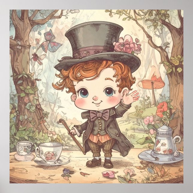 Poster Cute Mad Hatter Whimsical Wonderland Woodland Art (Frente)