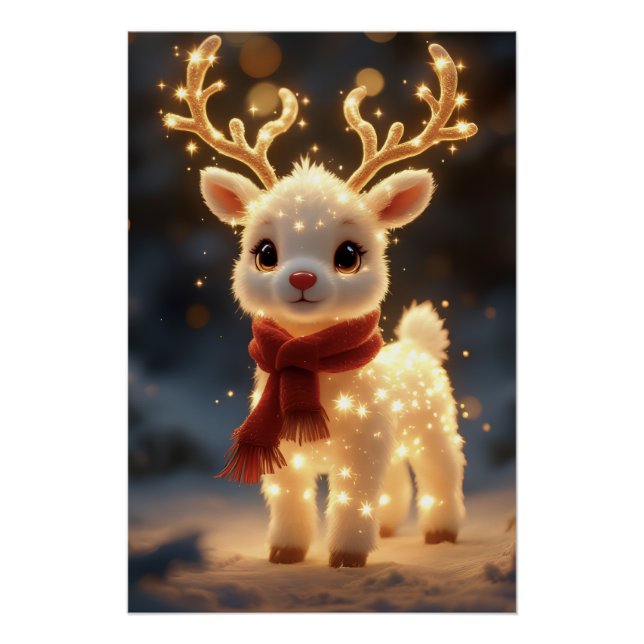Póster Cute Magical Reindeer with Sparkling Lights (Frente)