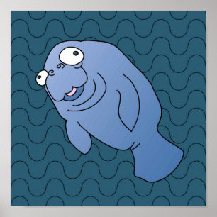Poster Cute Manatee Hugger Cartoon Animal