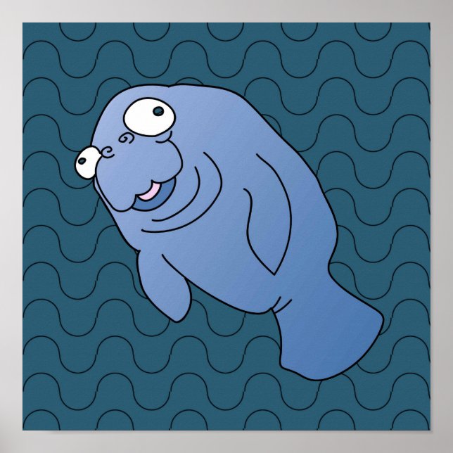 Poster Cute Manatee Hugger Cartoon Animal (Frente)