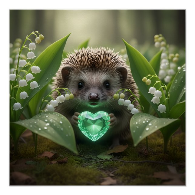 Póster Cute May Hedgehog com Coração de Esmeralda (Frente)