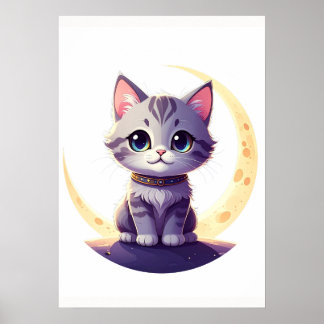 Poster Cute Moon Cat Art Print – Magical Kitten design