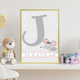Poster Cute Mouse & Bolinhas Berçário Personalizado para 