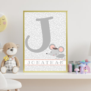 Poster Cute Mouse & Bolinhas Berçário Personalizado para