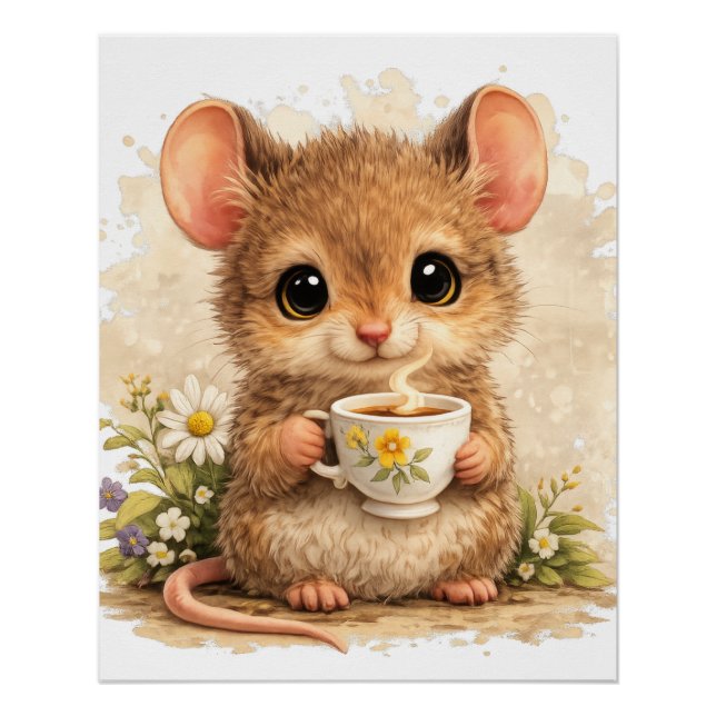 Póster Cute Mouse Tea Poster Kawaii Animal (Frente)