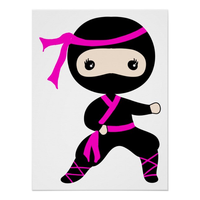 Póster Cute Ninja Kids Punindo Festa de Bday do Guerreiro (Frente)