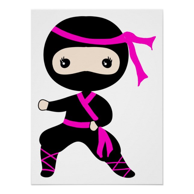 Póster Cute Ninja Kids Punindo Festa de Bday do Guerreiro (Frente)