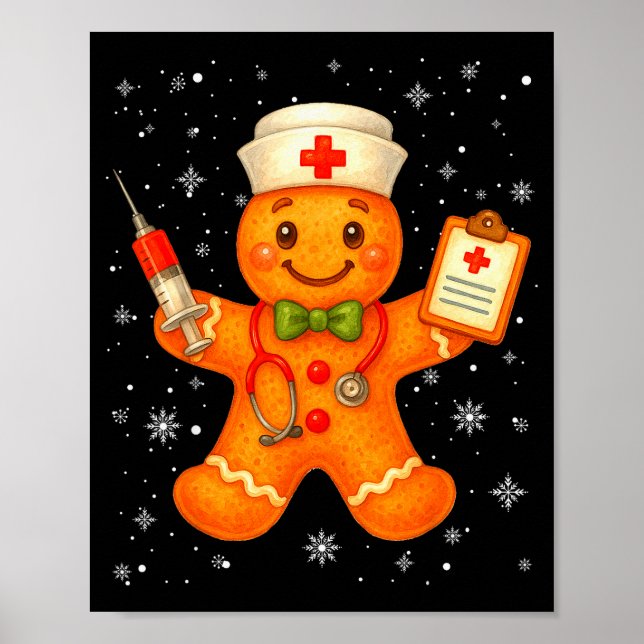 Poster Cute Nurse Gingerbread Pjs Christmas Xmas Nurse Rn (Frente)