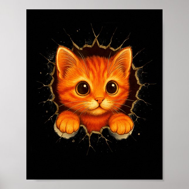 Poster Cute Orange Kitten Cracks Mug Wall Funny Cat Lover (Frente)