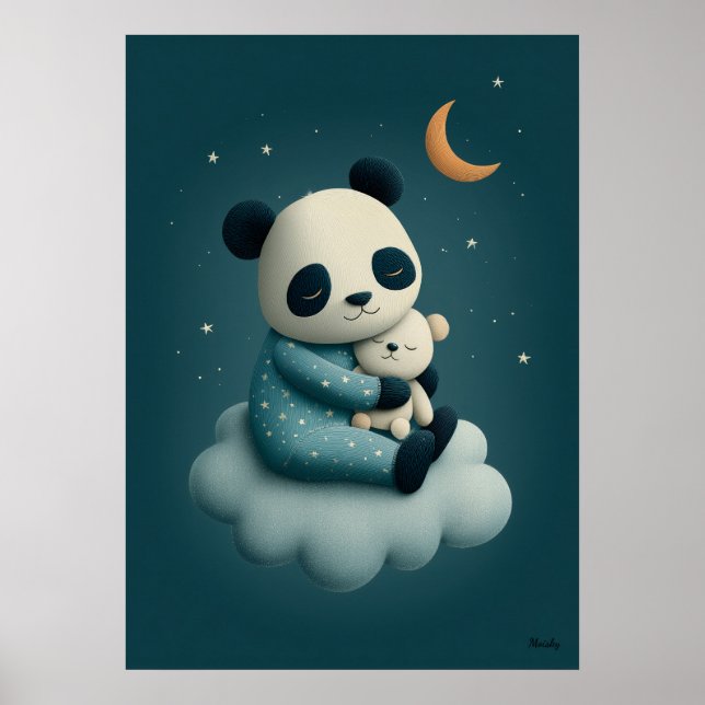 Poster Cute Panda on Cloud Nursery Bedtime (Frente)