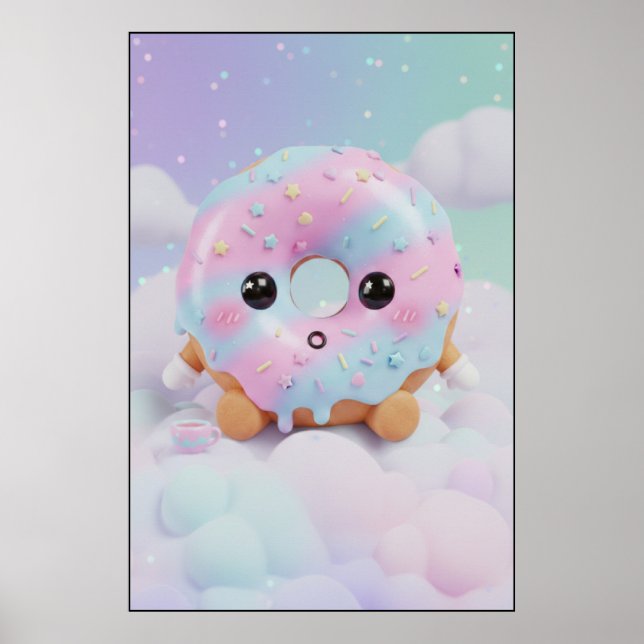 Poster Cute Pastel Donut Character | Kawaii Dessert Art (Frente)