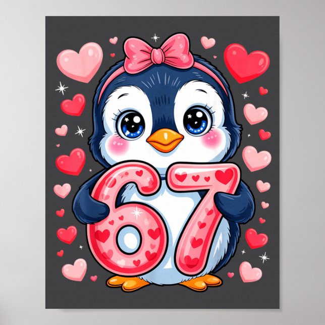 Poster Cute Penguin 67 Six Seven Valentine Hearts 6 7 Mem (Frente)