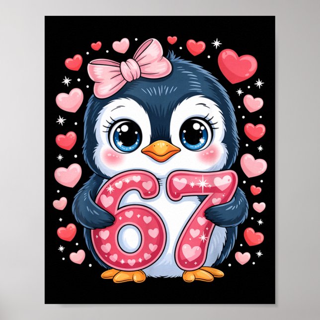 Poster Cute Penguin 67 Six Seven Valentine Hearts 6 7 Mem (Frente)