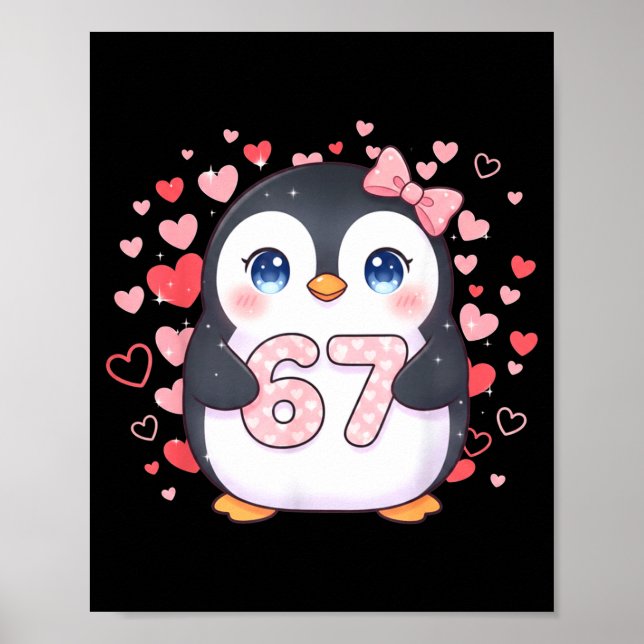 Poster Cute Penguin 67 Six Seven Valentine Hearts 6 7 Mem (Frente)