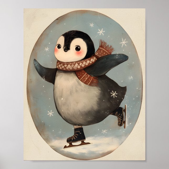 Poster Cute Penguin Ice Skating | Nursery wall Art (Frente)