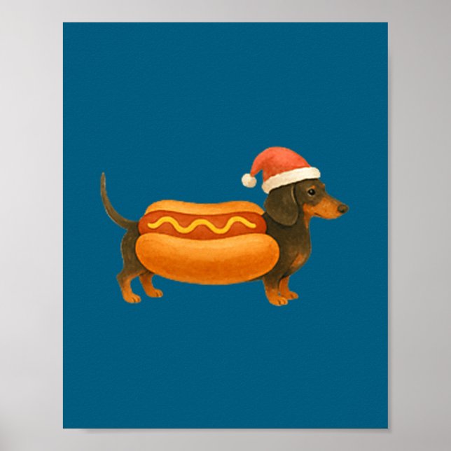 Poster Cute Petite Christmas Funny Hot Dog Dachshund  (Frente)