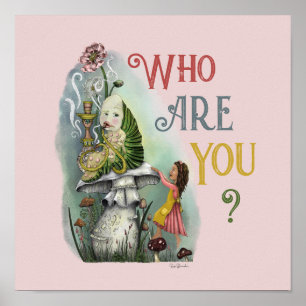 Poster Cute Pink Caterpillar in Alice in Wonderland Art