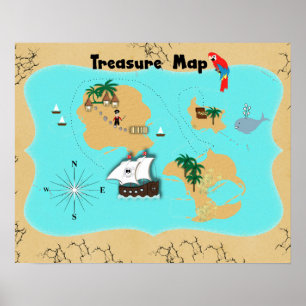 Poster Cute Pirates Hidden Treasure Map para Crianças