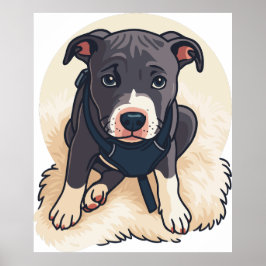 Poster Cute Pitbull Puppy Dog Cartoon Design