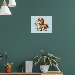 Poster Cute Pony Eating Daisies