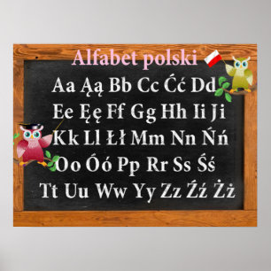 Póster Cute Professor Owl Polonês Alfabet polski