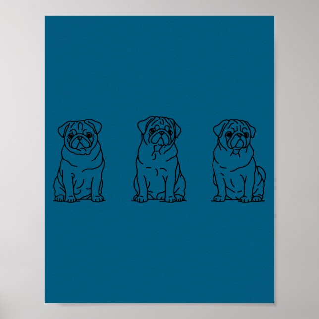 Poster Cute Pug Dog Line Art  (Frente)